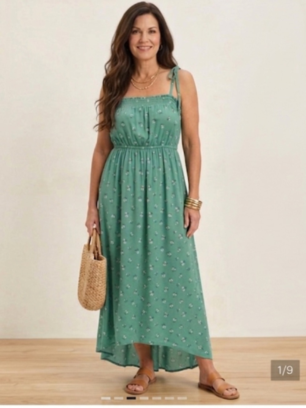 American Eagle Outfitters Green Floral Maxi Dress - Large